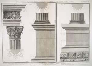 Placa CXI-XII Ilustración de la estructura de la columna del Templo de Vesta y el Templo de Sibila de 